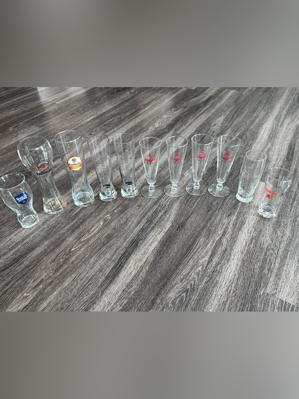 Lot- Krombacher/ Miller Branded Clear collectible Beer Glasses